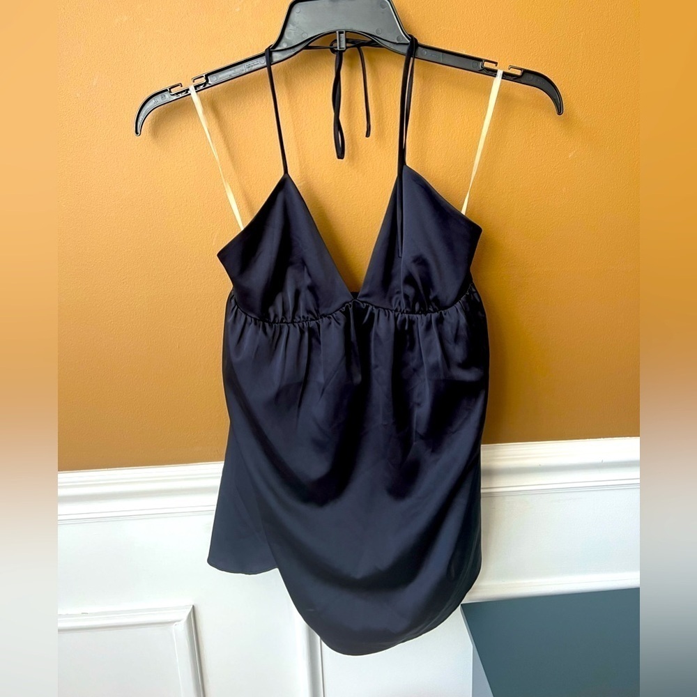 FOREVER 21 Elegant Black Women's BabyDoll Satin Top Size Large Flowy Y2K 90s